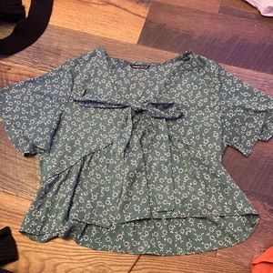 Green Shein Floral Print V Neck Shirt
